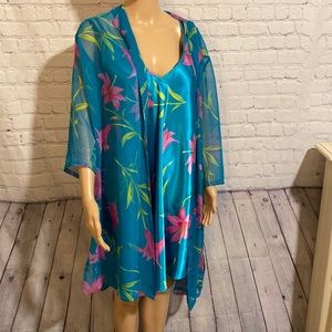 Floral Blue Sheer Kimono and Slip Set
